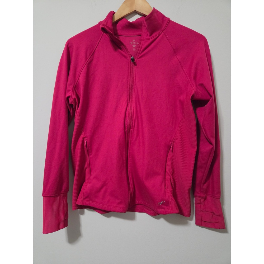 Freely Womens Pink Full Zip Athletic Jacket Mock Neck Thumbholes Size Medium